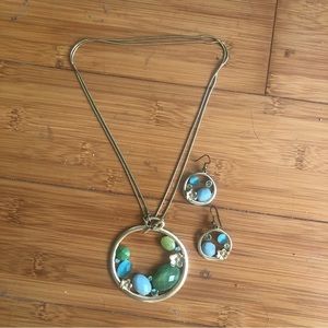 Turquoise and gold necklace and earring set